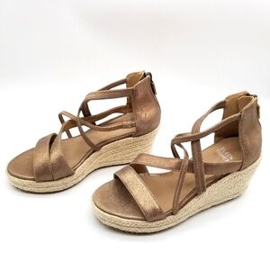 Eileen Fisher Wanda Bronze Metallic Leather Espadrille Wedge Sandal Women’s 8